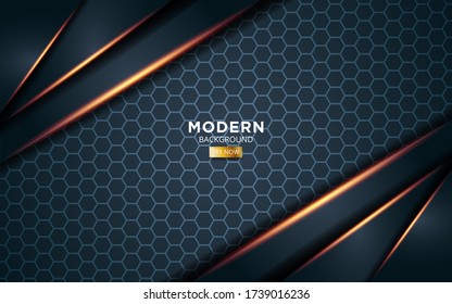 banner moderno de fondo de vector premium verde oscuro con líneas de luz dorada en textura hexagonal.