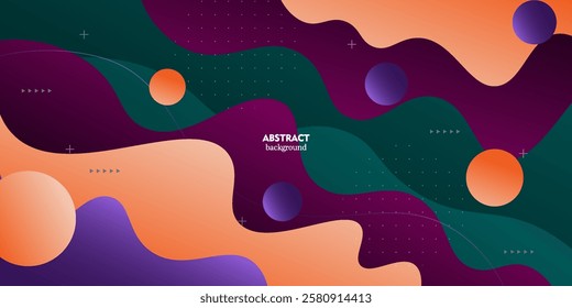 Modern dark green, purple and orange geometric business banner design. Creative banner design with wave shape as template. Simple horizontal banner. Vector Eps10