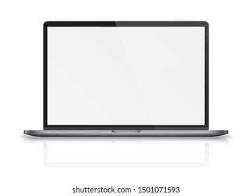 Modern dark grey laptop with reflections and shadows isolated on white background. Vector illustration.