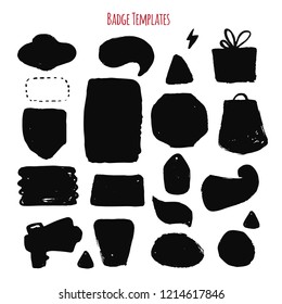 Modern dark grunge labels set, dirty texture isolated on white background