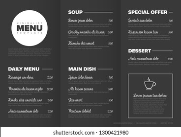 Modern Dark Minimalistic Restaurant Menu Template Stock Vector (Royalty ...