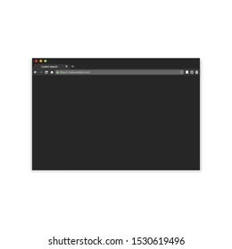 Modern dark mode browser window design isolated on white background. Web window screen mockup. Internet empty page concept with shadow. Vector illustration