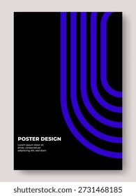 Modern Dark Mode Poster Template, Professional Business Flyer with Vibrant Blue Geometric Curves