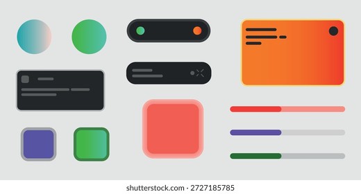 Elementos de design de interface do usuário de modo escuro moderno definidos com botões e widgets coloridos