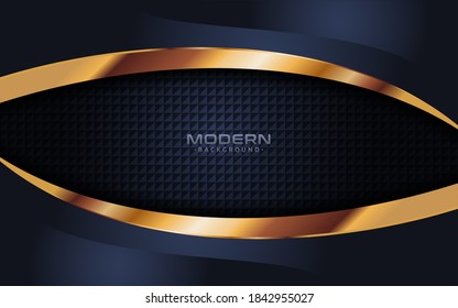 Modern dark navy background with abstract shape and golden lines element.