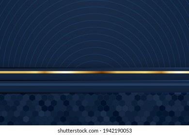 Modern dark navy background with abstract shape and golden lines element