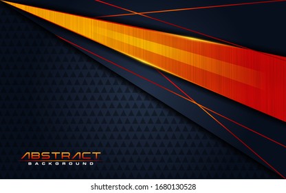 Modern dark navy background and orange lines in 3d abstract style. Futuristic background vector illustration.