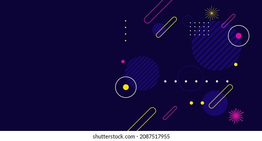 Modern dark navy blue abstract Memphis style geometric shape background. Vector abstract graphic design banner pattern background template.