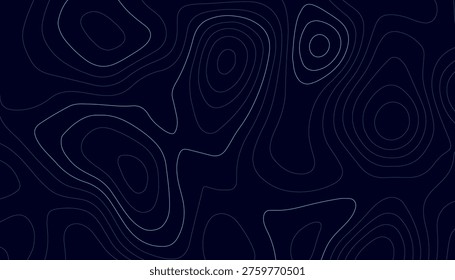 Modern dark navy topographic contour map background with glowing blue lines