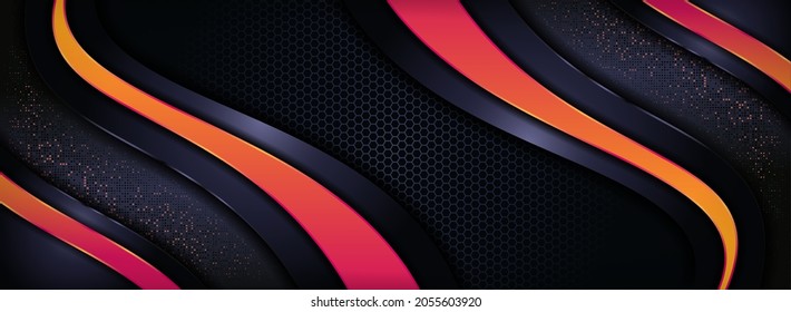 Moderna combinación de tonos oscuros y naranjas con un diseño de estilo flotante en capas.