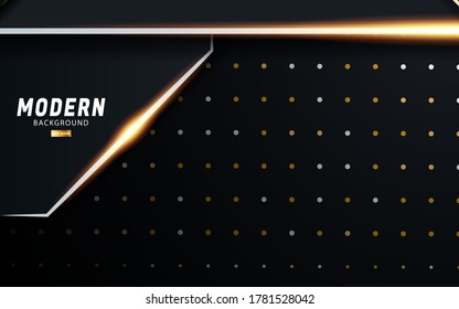 modern dark premium background banner with shine gold line.Overlap layers with paper effect on dots textured background.