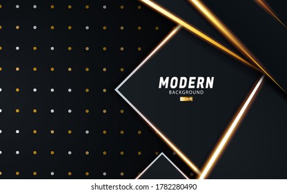 banner moderno de fondo de color de color negro con línea dorada brillante.capas superpuestas con efecto de papel sobre los puntos de fondo texturado.