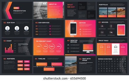 Modern dark presentation template. You can use it presentation, flyer and leaflet, corporate report, marketing, pitch, annual report, catalog.