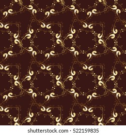 Modern dark red and beown baroque damask floral vector seamless pattern background flowers and ornaments.