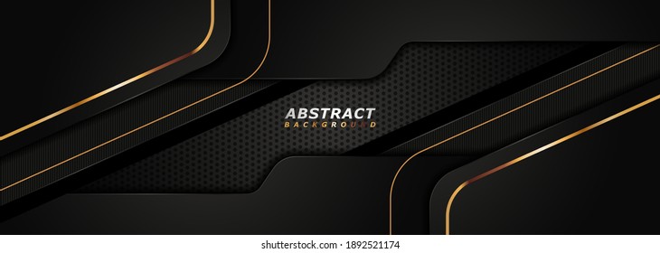El fondo moderno y oscuro de la tecnología combina con el elemento Golden Lines. Usable para fondo, fondo de escritorio, pancarta, afiche, folleto, tarjeta, web, presentación.