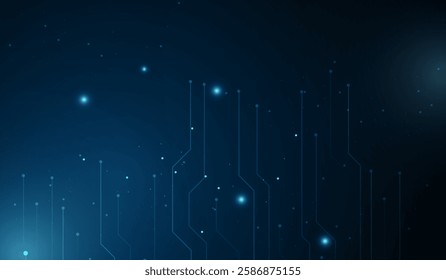 A modern dark technology futuristic design with glowing blue circuit-like lines on blue background vector design