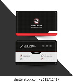 Modern dark and white business card template design with corporate logo and icons
