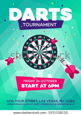 Modern darts tournament poster invitation template. Easy to use for your local club competition.