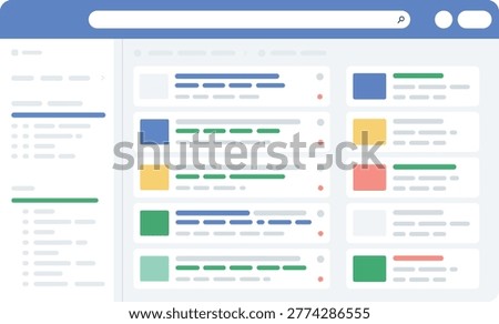 Modern Dashboard UI with Sidebar Navigation and Card-Based Content Layout Vector Illustration