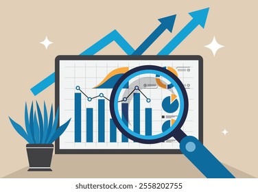 Modern Data Analysis and Business Analytics Visualization on Monitor Screens with Charts and Graphs in a Workspace Setting.