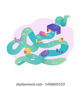 Modern data analysis, finance statistic, data come out from phone, flat style illustration 