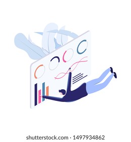 Modern data analysis, finance statistic, data come out from phone, flat style illustration 