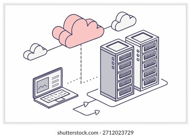 Moderno Data Center Illustration Secure Cloud Server, rack de rede e infraestrutura digital