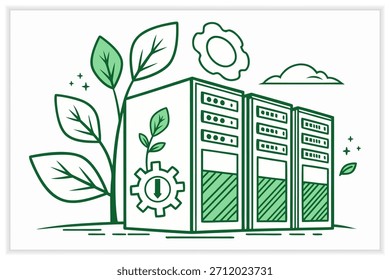 Ilustración moderna del centro de datos Servidor de nube segura, rack de red e infraestructura digital