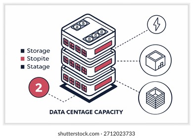 Ilustración moderna del centro de datos Servidor de nube segura, rack de red e infraestructura digital