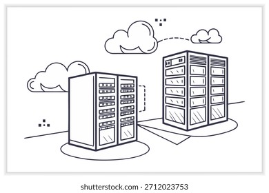 Moderno Data Center Illustration Secure Cloud Server, rack de rede e infraestrutura digital