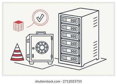 Moderno Data Center Illustration Secure Cloud Server, rack de rede e infraestrutura digital