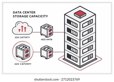 Moderno Data Center Illustration Secure Cloud Server, rack de rede e infraestrutura digital