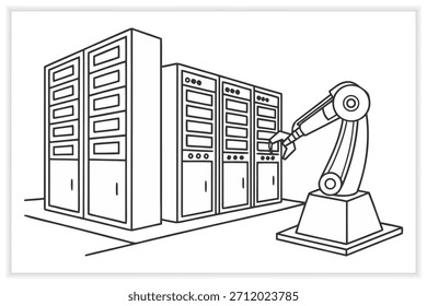 Ilustración moderna del centro de datos Servidor de nube segura, rack de red e infraestructura digital