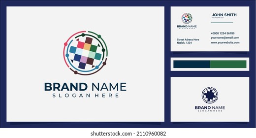 Modern Data connection and pixel logo design concept. pixel data logo design template with business card