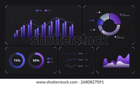 Modern Data Dashboard Infographic with Chart Graph and Diagram for Analysis Report and Statistic Presentation showing Progress Information and Interface Visualisation