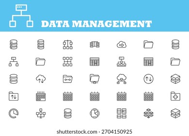 Iconos modernos de gestión de datos ideales para presentaciones, Sitios web y más. Simplifique los conceptos de datos complejos con estos Elementos versátiles para su próximo proyecto.