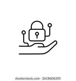 Ilustración de icono de protección de datos moderna con bloqueo de seguridad cibernética conectado