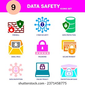 Conjunto de iconos modernos de seguridad de datos editables y redimensionables