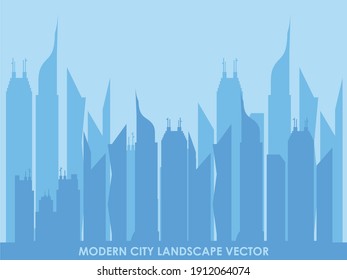 Modern daytime city vector with blue silhouette