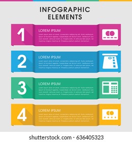 Modern debit infographic template. infographic design with debit icons includes credit card, atm. can be used for presentation, diagram, annual report, web design.