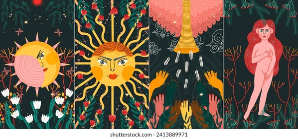 modern deck of tarot cards. prediction or fortune telling of the future and fate, mystical characters. printing on clothes or fabric	