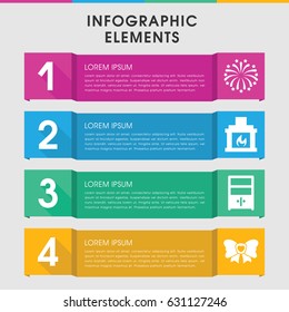 Modern decor infographic template. infographic design with decor icons includes bow, cupboard, fireworks. can be used for presentation, diagram, annual report, web design.
