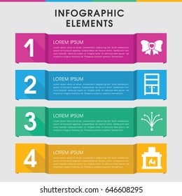 Modern decor infographic template. infographic design with decor icons includes wardrobe, bow, fireworks. can be used for presentation, diagram, annual report, web design.