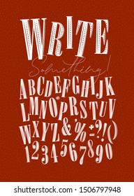 Modern decorative alphabet with lettering write something drawing on red background