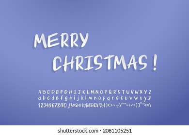 Modern decorative banner Merry Christmas with handwritten letters realistic paper cut style on lavender color gradient background.