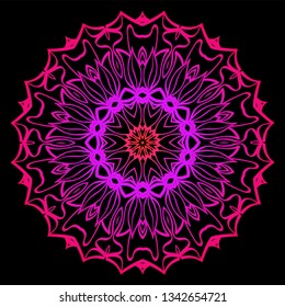 Modern Decorative Cicle Shapes. Floral Mandala. Vector Illustration. Black, red purple color.