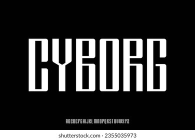 Modern decorative condensed typeface display font vector. Futuristic geometric typography style