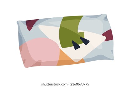 Moderno cojín decorativo con funda de almohada de patrón abstracto. Cómoda y suave diseño de almohadas para la decoración interior del hogar. La decoración es cómoda. Ilustración vectorial plana coloreada aislada en fondo blanco