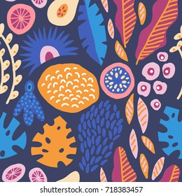 Modern decorative exotic jungle fruits and plants seamless pattern in vector