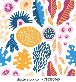 Modern decorative exotic jungle fruits and plants seamless pattern in vector